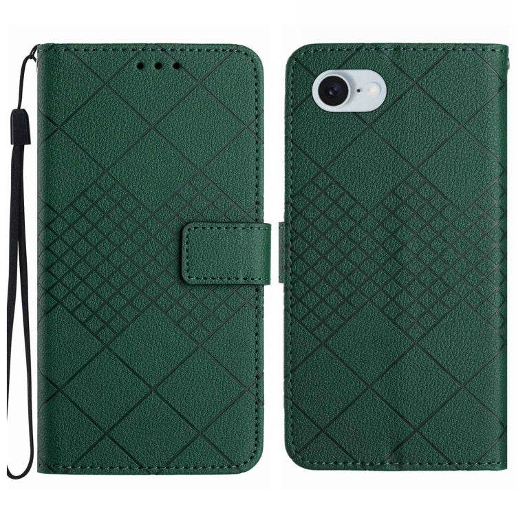 For iPhone 16e Rhombic Grid Texture Leather Phone Case(Green) - iPhone 16e Cases by PMC TechLife | Online Shopping South Africa | PMC TechLife | Buy Now Pay Later Mobicred