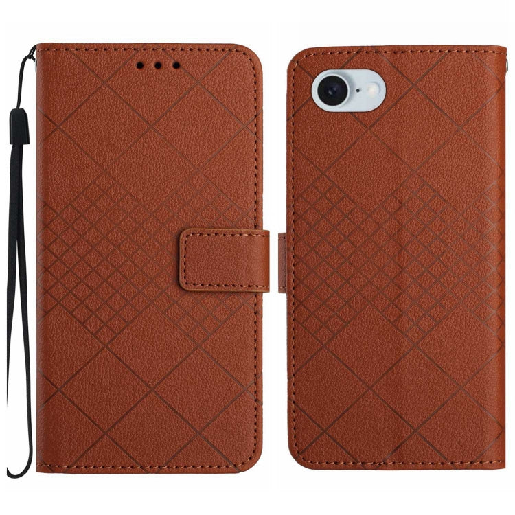 For iPhone 16e Rhombic Grid Texture Leather Phone Case(Brown) - iPhone 16e Cases by PMC TechLife | Online Shopping South Africa | PMC TechLife | Buy Now Pay Later Mobicred