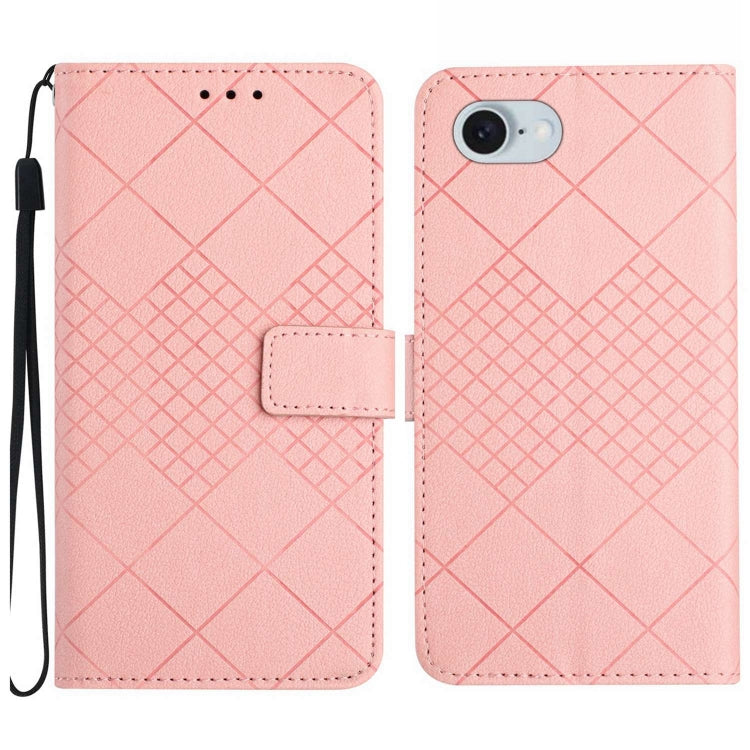 For iPhone 16e Rhombic Grid Texture Leather Phone Case(Pink) - iPhone 16e Cases by PMC TechLife | Online Shopping South Africa | PMC TechLife | Buy Now Pay Later Mobicred