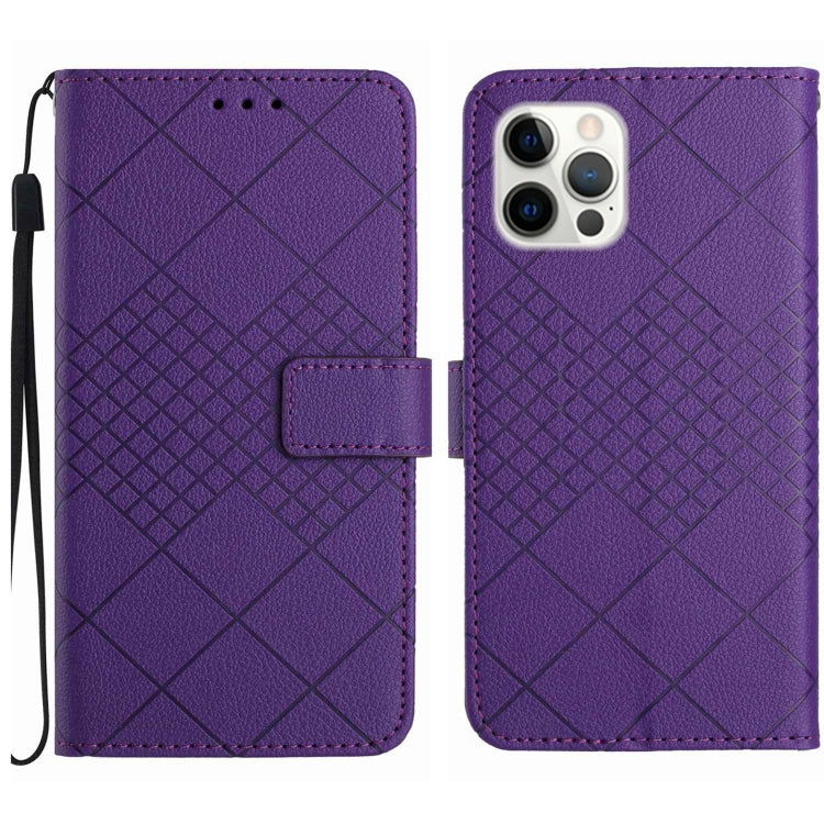For iPhone 16 Pro Max Rhombic Grid Texture Leather Phone Case(Purple) - iPhone 16 Pro Max Cases by PMC TechLife | Online Shopping South Africa | PMC TechLife | Buy Now Pay Later Mobicred