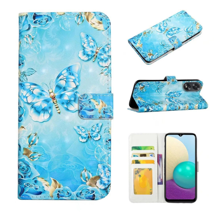 For OPPO A58 Oil Embossed 3D Drawing Leather Phone Case(Blue Butterflies) - OPPO Cases by PMC TechLife | Online Shopping South Africa | PMC TechLife
