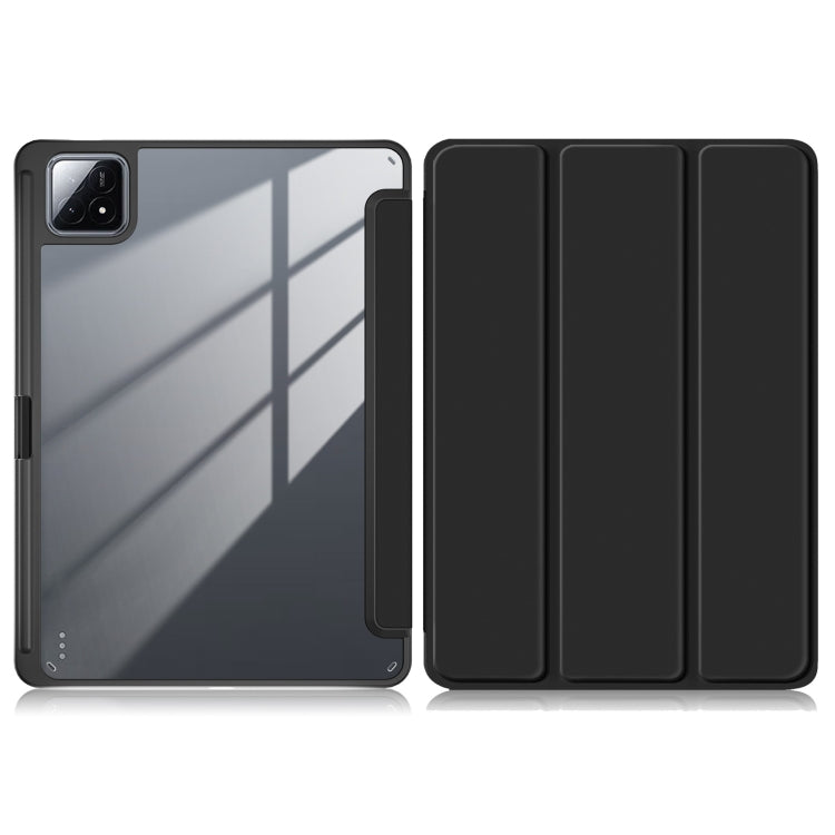 For Xiaomi Pad 6S Pro 12.4 Acrylic 3-Fold Solid Color Smart Leather Tablet Case(Black) - More Tablet Cases by PMC TechLife | Online Shopping South Africa | PMC TechLife
