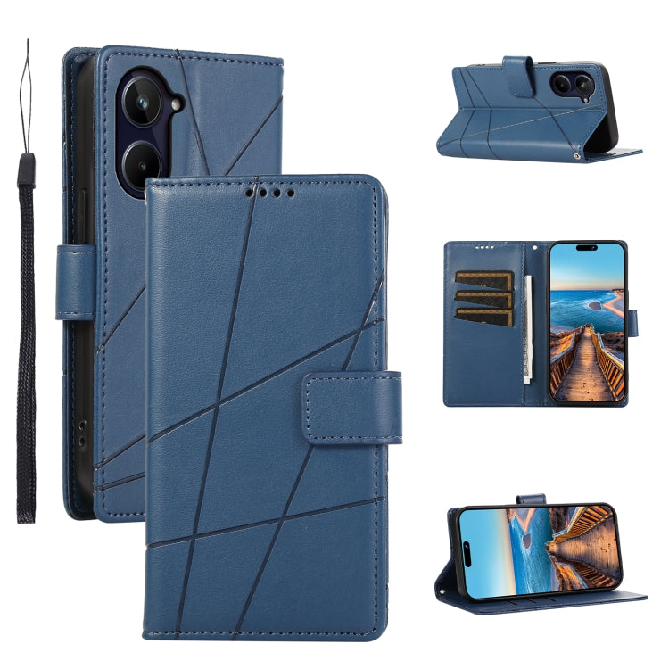 For Realme 10 Pro 5G PU Genuine Leather Texture Embossed Line Phone Case(Blue) - Realme Cases by PMC TechLife | Online Shopping South Africa | PMC TechLife | Buy Now Pay Later Mobicred