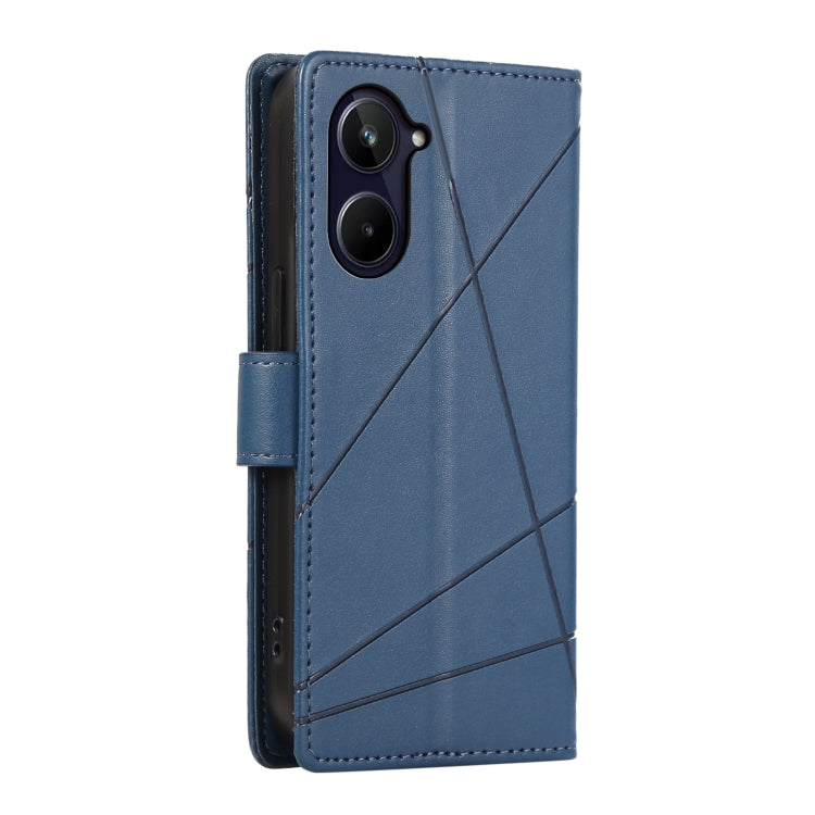 For Realme 10 Pro 5G PU Genuine Leather Texture Embossed Line Phone Case(Blue) - Realme Cases by PMC TechLife | Online Shopping South Africa | PMC TechLife | Buy Now Pay Later Mobicred