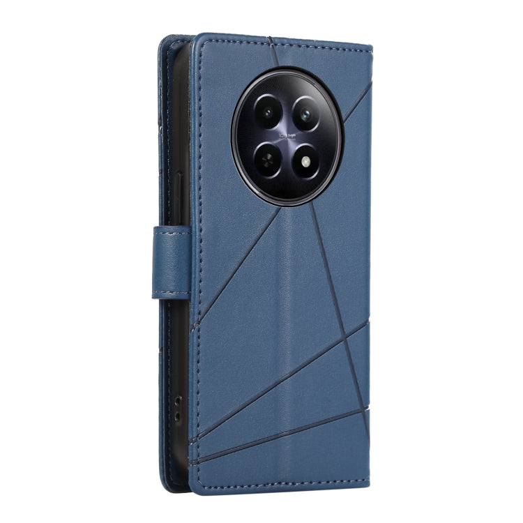 For Realme 12 5G PU Genuine Leather Texture Embossed Line Phone Case(Blue) - free shipping - PMC TechLife - Order now!