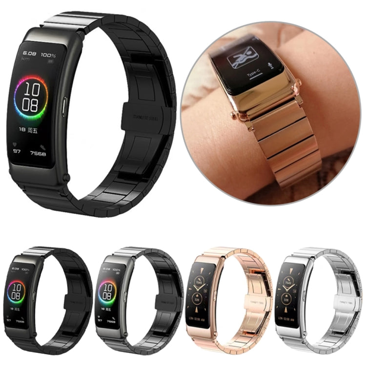 For Huawei Band 7 / B3 / Watch Fit Mini One Bead Butterfly Buckle Stainless Steel Watch Band(Rose Gold) - free shipping - PMC TechLife - Order now!