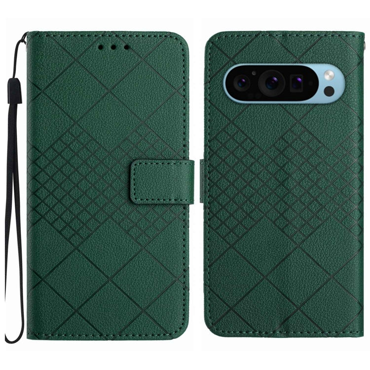 For Google Pixel 9 Rhombic Grid Texture Leather Phone Case(Green) - Google Cases by PMC TechLife | Online Shopping South Africa | PMC TechLife | Buy Now Pay Later Mobicred