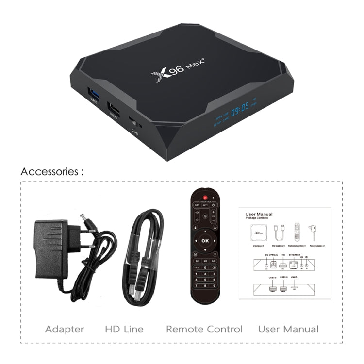 X96 max+ 4K Smart TV Box, Android 9.0, Amlogic S905X3 Quad-Core Cortex-A55,4GB+64GB, Support LAN, AV, 2.4G/5G WiFi, USBx2,TF Card, AU Plug - Amlogic S905 by PMC TechLife | Online Shopping South Africa | PMC TechLife | Buy Now Pay Later Mobicred