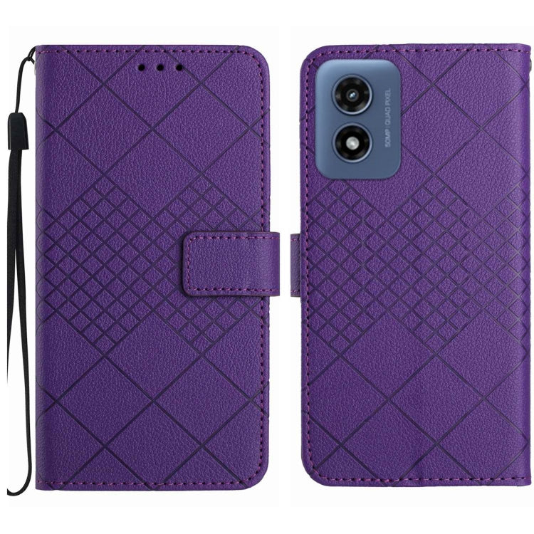 For Motorola Moto G Play 4G 2024 Rhombic Grid Texture Leather Phone Case(Purple) - free shipping - PMC Jewellery - Order now!