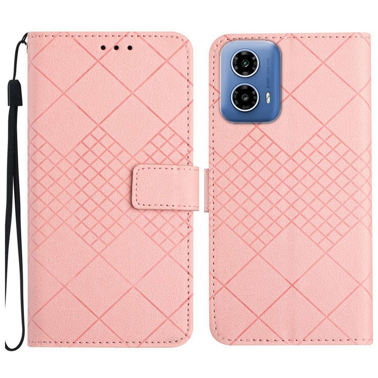 For Motorola Moto G Stylus 5G 2024 Rhombic Grid Texture Leather Phone Case(Pink) - Motorola Cases by PMC Jewellery | Online Shopping South Africa | PMC Jewellery | Buy Now Pay Later Mobicred