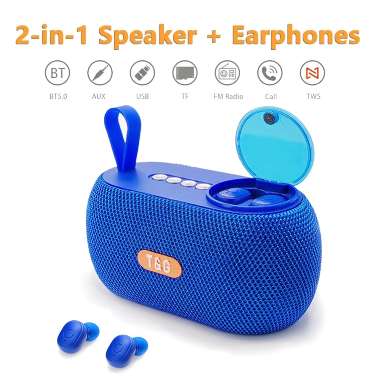 T&G TG810 2 in 1 Portable Outdoor Speaker + Mini Wireless Bluetooth Earphone(Blue) - free shipping - PMC Jewellery - Order now!