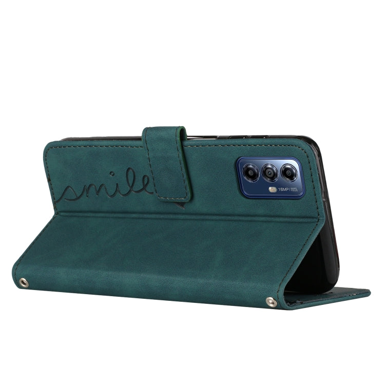 For Motorola Moto G Play 2024 Skin Feel Heart Embossed Leather Phone Case with Long Lanyard(Green) - Motorola Cases by PMC Jewellery | Online Shopping South Africa | PMC Jewellery | Buy Now Pay Later Mobicred