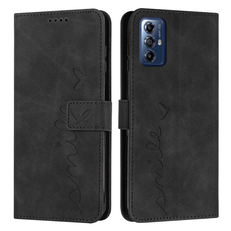 For Motorola Moto G Play 2024 Skin Feel Heart Embossed Leather Phone Case with Long Lanyard(Black) - Motorola Cases by PMC Jewellery | Online Shopping South Africa | PMC Jewellery | Buy Now Pay Later Mobicred
