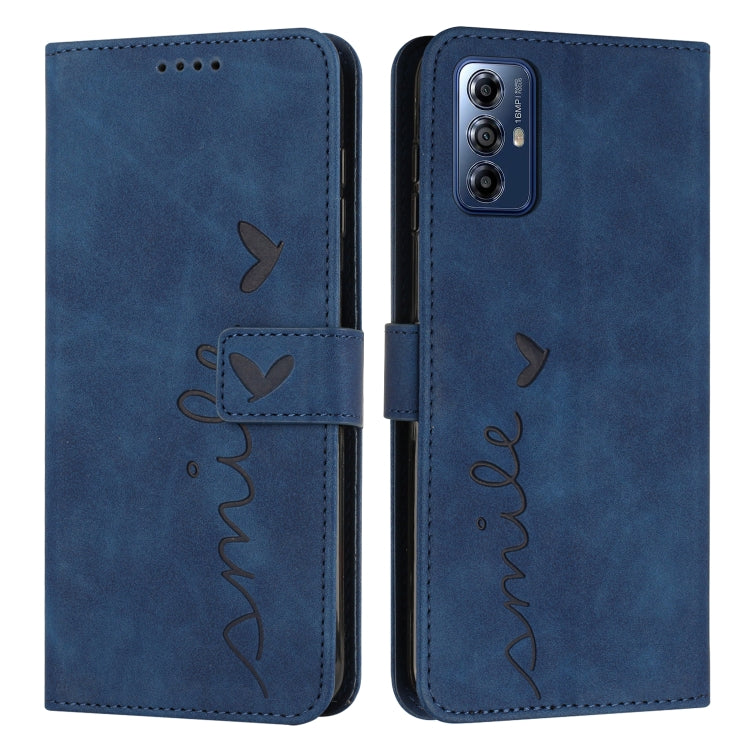 For Motorola Moto G Play 2024 Skin Feel Heart Embossed Leather Phone Case with Long Lanyard(Blue) - Motorola Cases by PMC Jewellery | Online Shopping South Africa | PMC Jewellery | Buy Now Pay Later Mobicred