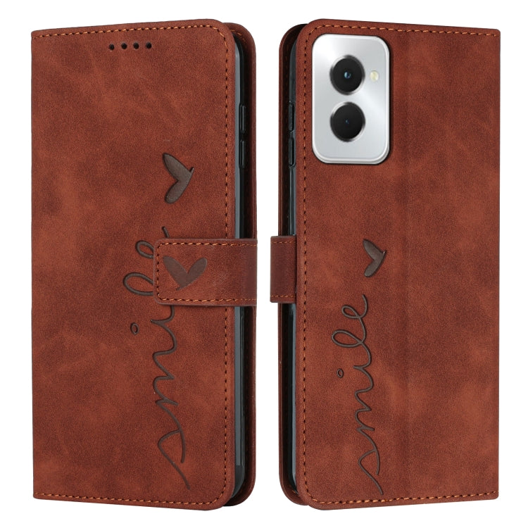 For Motorola Moto G Power 5G 2024 Skin Feel Heart Embossed Leather Phone Case with Long Lanyard(Brown) - Motorola Cases by PMC Jewellery | Online Shopping South Africa | PMC Jewellery | Buy Now Pay Later Mobicred
