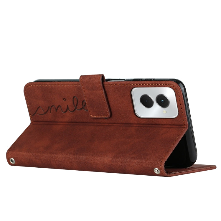 For Motorola Moto G Power 5G 2024 Skin Feel Heart Embossed Leather Phone Case with Long Lanyard(Brown) - Motorola Cases by PMC Jewellery | Online Shopping South Africa | PMC Jewellery | Buy Now Pay Later Mobicred