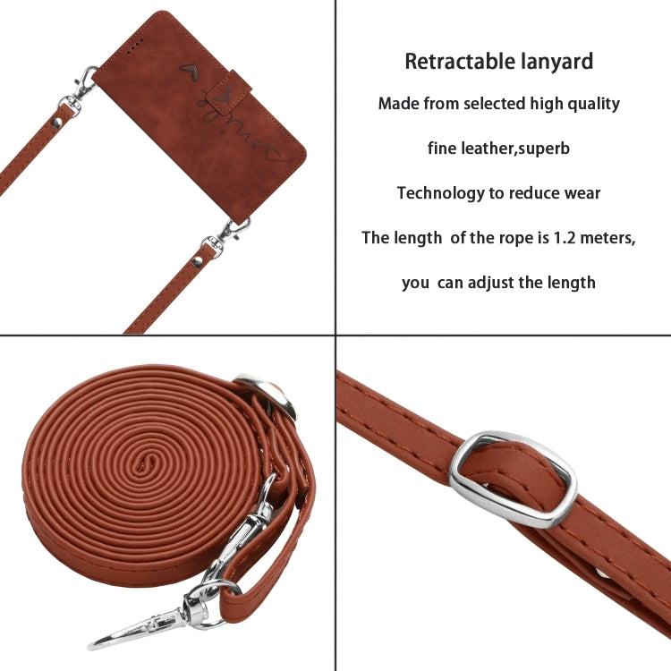 For Motorola Moto G Power 5G 2024 Skin Feel Heart Embossed Leather Phone Case with Long Lanyard(Brown) - Motorola Cases by PMC Jewellery | Online Shopping South Africa | PMC Jewellery | Buy Now Pay Later Mobicred