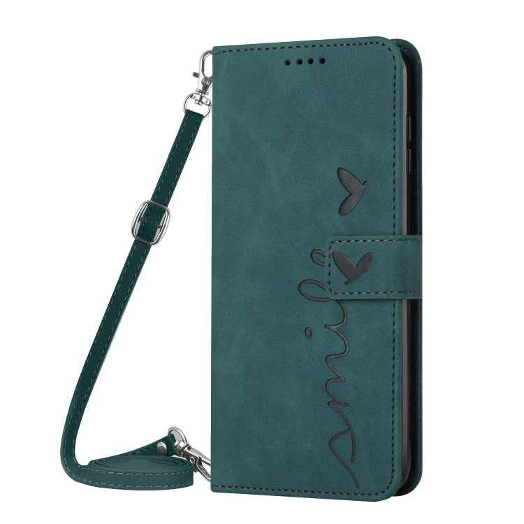 For Motorola Moto G Play 5G 2024 / G 5G 2024 Skin Feel Heart Embossed Leather Phone Case with Long Lanyard(Green) - Motorola Cases by PMC Jewellery | Online Shopping South Africa | PMC Jewellery | Buy Now Pay Later Mobicred