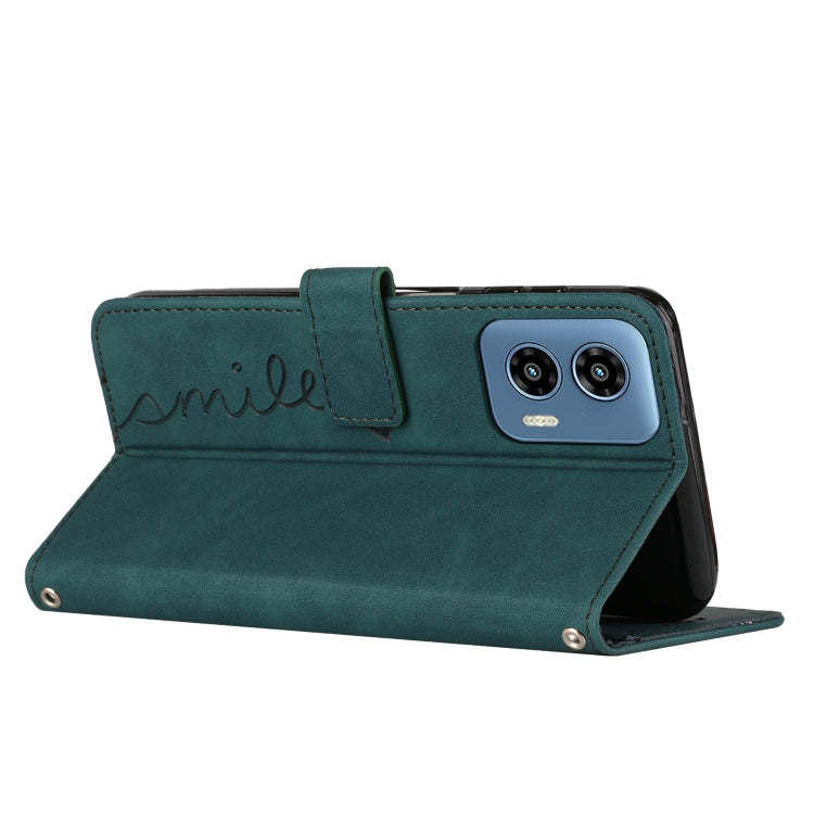 For Motorola Moto G Play 5G 2024 / G 5G 2024 Skin Feel Heart Embossed Leather Phone Case with Long Lanyard(Green) - Motorola Cases by PMC Jewellery | Online Shopping South Africa | PMC Jewellery | Buy Now Pay Later Mobicred