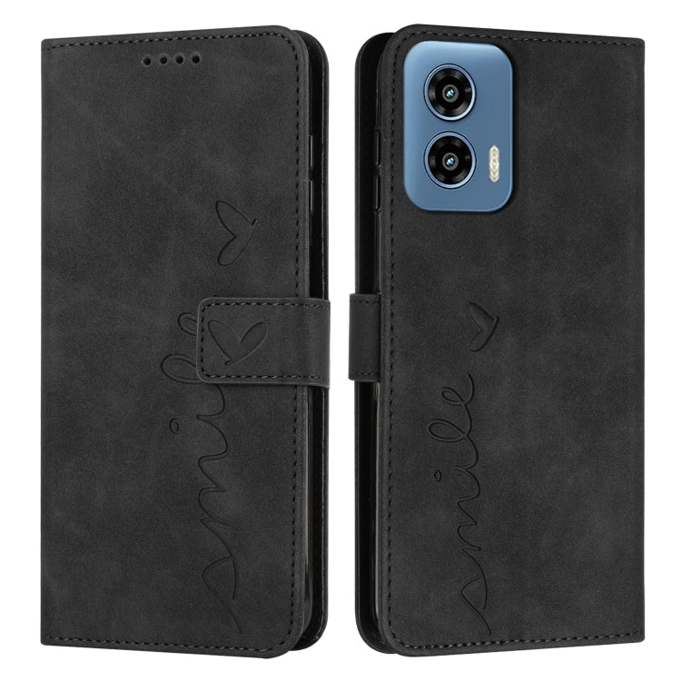 For Motorola Moto G Play 5G 2024 / G 5G 2024 Skin Feel Heart Embossed Leather Phone Case with Long Lanyard(Black) - Motorola Cases by PMC Jewellery | Online Shopping South Africa | PMC Jewellery | Buy Now Pay Later Mobicred