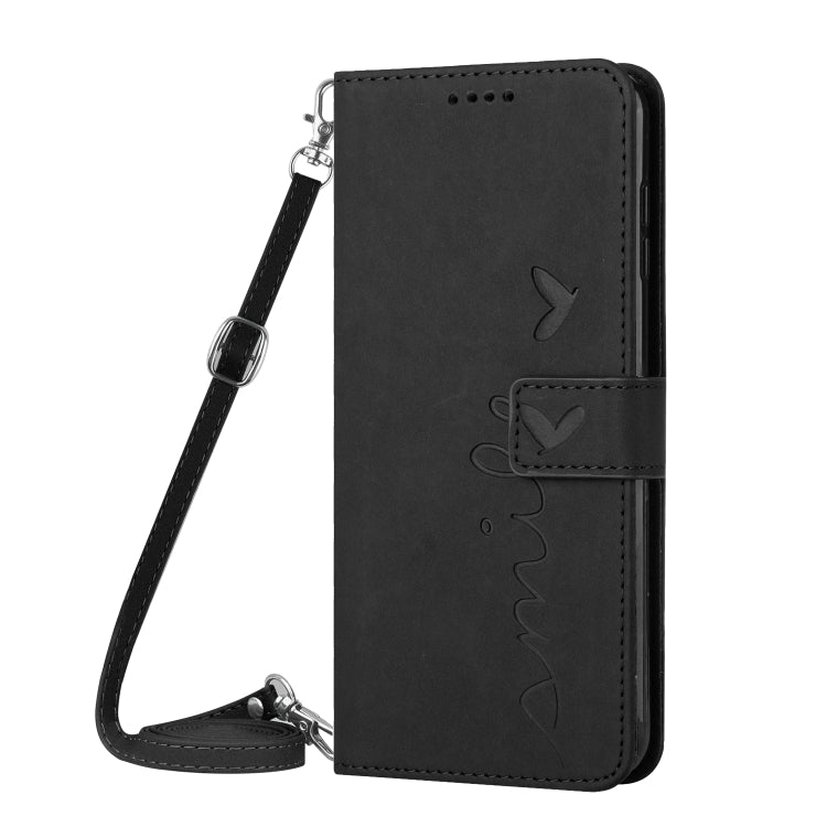 For Motorola Moto G Play 5G 2024 / G 5G 2024 Skin Feel Heart Embossed Leather Phone Case with Long Lanyard(Black) - Motorola Cases by PMC Jewellery | Online Shopping South Africa | PMC Jewellery | Buy Now Pay Later Mobicred
