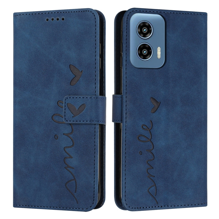 For Motorola Moto G Play 5G 2024 / G 5G 2024 Skin Feel Heart Embossed Leather Phone Case with Long Lanyard(Blue) - free shipping - PMC Jewellery - Order now!