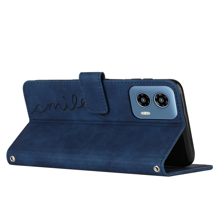 For Motorola Moto G Play 5G 2024 / G 5G 2024 Skin Feel Heart Embossed Leather Phone Case with Long Lanyard(Blue) - free shipping - PMC Jewellery - Order now!