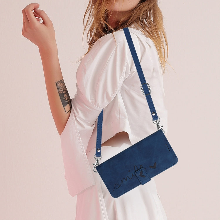 For Motorola Moto G Play 5G 2024 / G 5G 2024 Skin Feel Heart Embossed Leather Phone Case with Long Lanyard(Blue) - free shipping - PMC Jewellery - Order now!