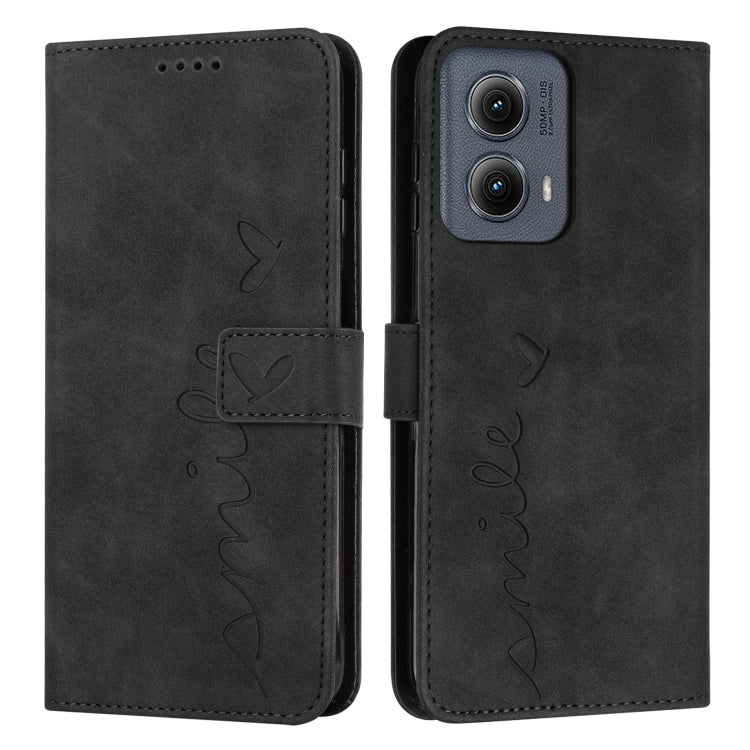 For Motorola Edge 5G 2024 Skin Feel Heart Embossed Leather Phone Case with Long Lanyard(Black) - Motorola Cases by PMC Jewellery | Online Shopping South Africa | PMC Jewellery | Buy Now Pay Later Mobicred