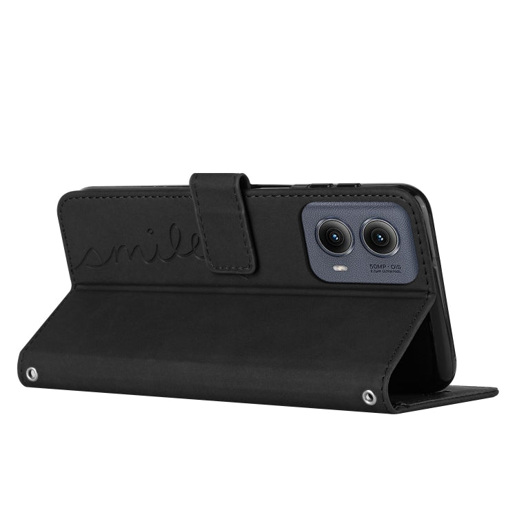 For Motorola Edge 5G 2024 Skin Feel Heart Embossed Leather Phone Case with Long Lanyard(Black) - Motorola Cases by PMC Jewellery | Online Shopping South Africa | PMC Jewellery | Buy Now Pay Later Mobicred