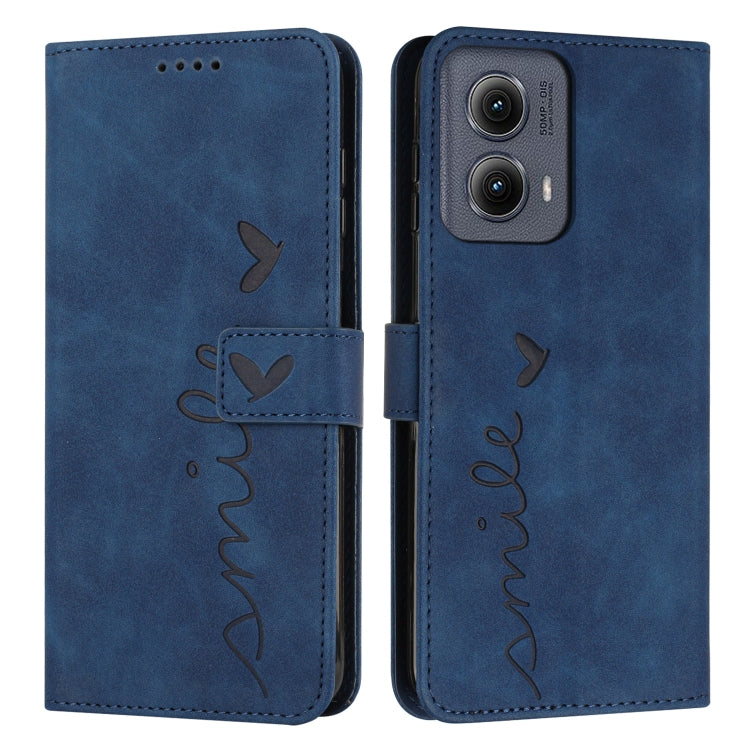 For Motorola Edge 5G 2024 Skin Feel Heart Embossed Leather Phone Case with Long Lanyard(Blue) - Motorola Cases by PMC Jewellery | Online Shopping South Africa | PMC Jewellery | Buy Now Pay Later Mobicred