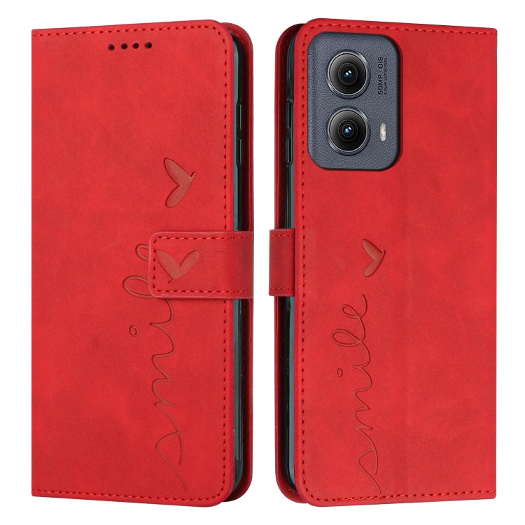For Motorola Edge 5G 2024 Skin Feel Heart Embossed Leather Phone Case with Long Lanyard(Red) - Motorola Cases by PMC Jewellery | Online Shopping South Africa | PMC Jewellery | Buy Now Pay Later Mobicred