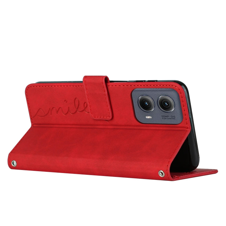 For Motorola Edge 5G 2024 Skin Feel Heart Embossed Leather Phone Case with Long Lanyard(Red) - Motorola Cases by PMC Jewellery | Online Shopping South Africa | PMC Jewellery | Buy Now Pay Later Mobicred