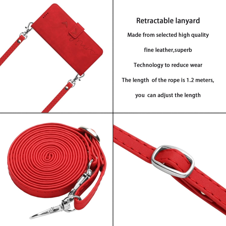 For Motorola Edge 5G 2024 Skin Feel Heart Embossed Leather Phone Case with Long Lanyard(Red) - Motorola Cases by PMC Jewellery | Online Shopping South Africa | PMC Jewellery | Buy Now Pay Later Mobicred