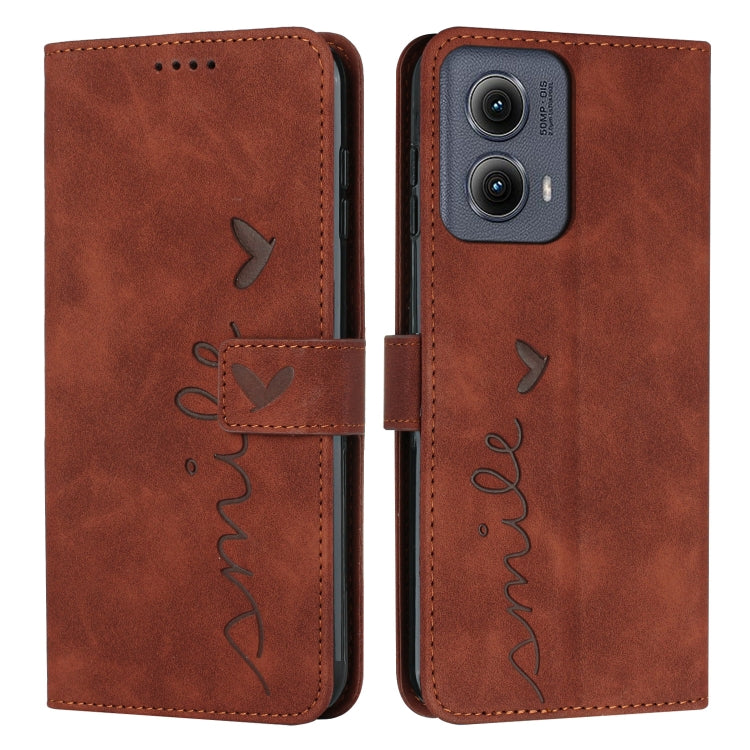 For Motorola Edge 5G 2024 Skin Feel Heart Embossed Leather Phone Case with Long Lanyard(Brown) - Motorola Cases by PMC Jewellery | Online Shopping South Africa | PMC Jewellery | Buy Now Pay Later Mobicred