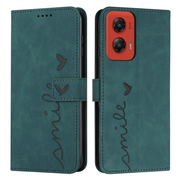 For Motorola Moto G Stylus 5G 2024 Skin Feel Heart Embossed Leather Phone Case with Long Lanyard(Green) - Motorola Cases by PMC Jewellery | Online Shopping South Africa | PMC Jewellery | Buy Now Pay Later Mobicred