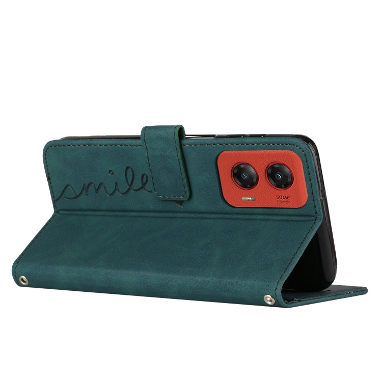 For Motorola Moto G Stylus 5G 2024 Skin Feel Heart Embossed Leather Phone Case with Long Lanyard(Green) - Motorola Cases by PMC Jewellery | Online Shopping South Africa | PMC Jewellery | Buy Now Pay Later Mobicred