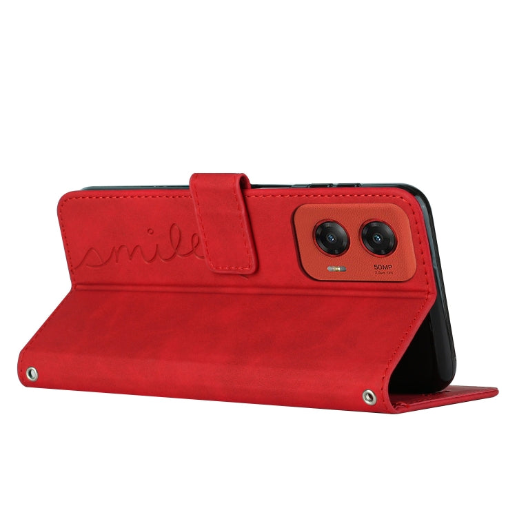 For Motorola Moto G Stylus 5G 2024 Skin Feel Heart Embossed Leather Phone Case with Long Lanyard(Red) - Motorola Cases by PMC Jewellery | Online Shopping South Africa | PMC Jewellery | Buy Now Pay Later Mobicred