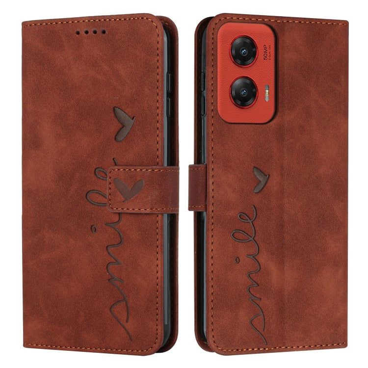 For Motorola Moto G Stylus 5G 2024 Skin Feel Heart Embossed Leather Phone Case with Long Lanyard(Brown) - Motorola Cases by PMC Jewellery | Online Shopping South Africa | PMC Jewellery | Buy Now Pay Later Mobicred