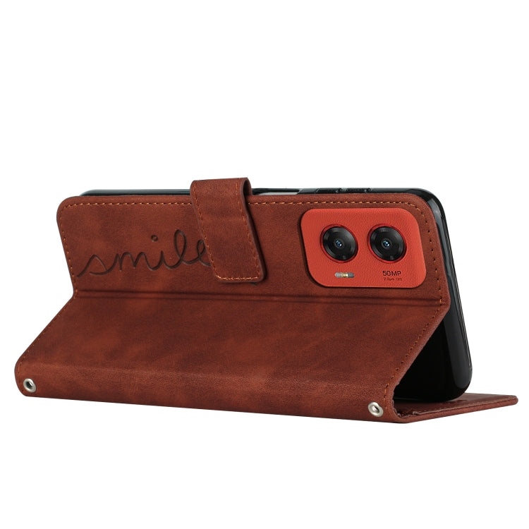 For Motorola Moto G Stylus 5G 2024 Skin Feel Heart Embossed Leather Phone Case with Long Lanyard(Brown) - Motorola Cases by PMC Jewellery | Online Shopping South Africa | PMC Jewellery | Buy Now Pay Later Mobicred