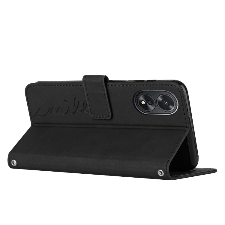 For OPPO A38 / Oppo A18 Skin Feel Heart Embossed Leather Phone Case with Long Lanyard(Black) - A18 Cases by PMC TechLife | Online Shopping South Africa | PMC TechLife