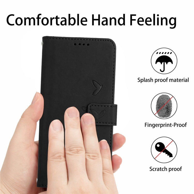 For OPPO A38 / Oppo A18 Skin Feel Heart Embossed Leather Phone Case with Long Lanyard(Black) - A18 Cases by PMC TechLife | Online Shopping South Africa | PMC TechLife