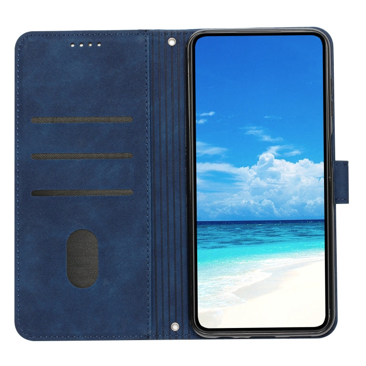 For OPPO Reno11 5G Global Skin Feel Heart Embossed Leather Phone Case with Long Lanyard(Blue) - Reno11 Cases by PMC TechLife | Online Shopping South Africa | PMC TechLife | Buy Now Pay Later Mobicred