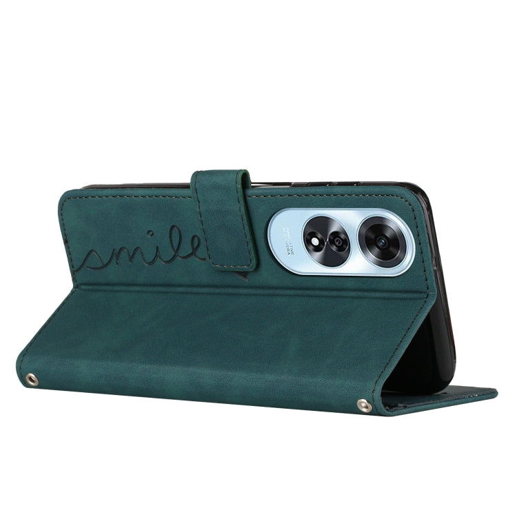 For OPPO A60 4G Skin Feel Heart Embossed Leather Phone Case with Long Lanyard(Green) - OPPO Cases by PMC TechLife | Online Shopping South Africa | PMC TechLife | Buy Now Pay Later Mobicred