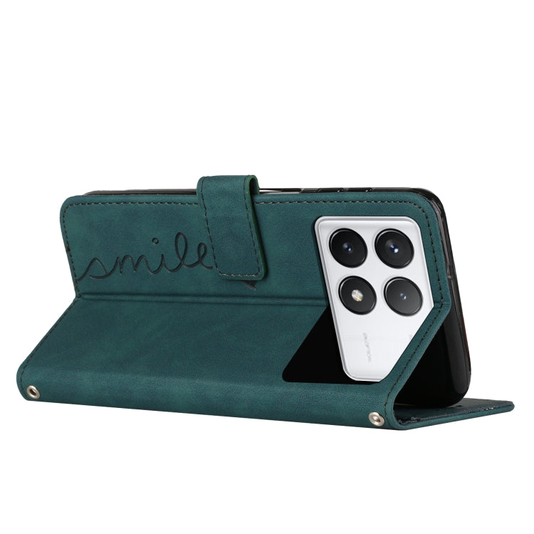 For Xiaomi Redmi K70 / K70 Pro Skin Feel Heart Embossed Leather Phone Case with Long Lanyard(Green) - Xiaomi Cases by PMC Jewellery | Online Shopping South Africa | PMC Jewellery | Buy Now Pay Later Mobicred