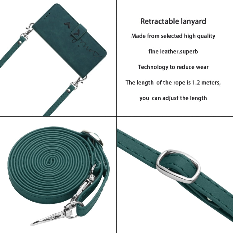 For Xiaomi Redmi K70 / K70 Pro Skin Feel Heart Embossed Leather Phone Case with Long Lanyard(Green) - Xiaomi Cases by PMC Jewellery | Online Shopping South Africa | PMC Jewellery | Buy Now Pay Later Mobicred