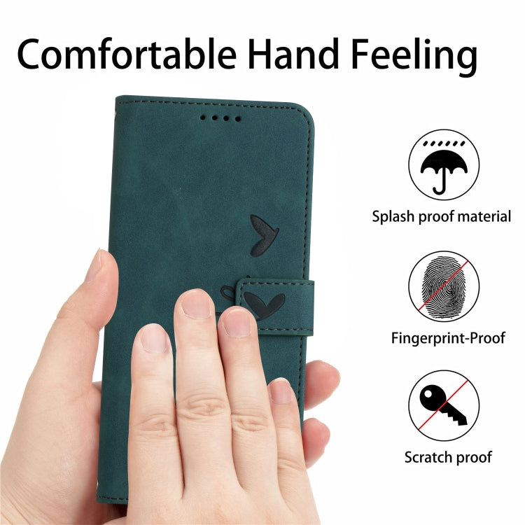 For Xiaomi Redmi K70 / K70 Pro Skin Feel Heart Embossed Leather Phone Case with Long Lanyard(Green) - Xiaomi Cases by PMC Jewellery | Online Shopping South Africa | PMC Jewellery | Buy Now Pay Later Mobicred