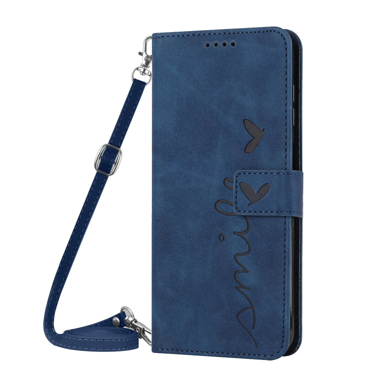 For Xiaomi Redmi K70 / K70 Pro Skin Feel Heart Embossed Leather Phone Case with Long Lanyard(Blue) - Xiaomi Cases by PMC Jewellery | Online Shopping South Africa | PMC Jewellery | Buy Now Pay Later Mobicred