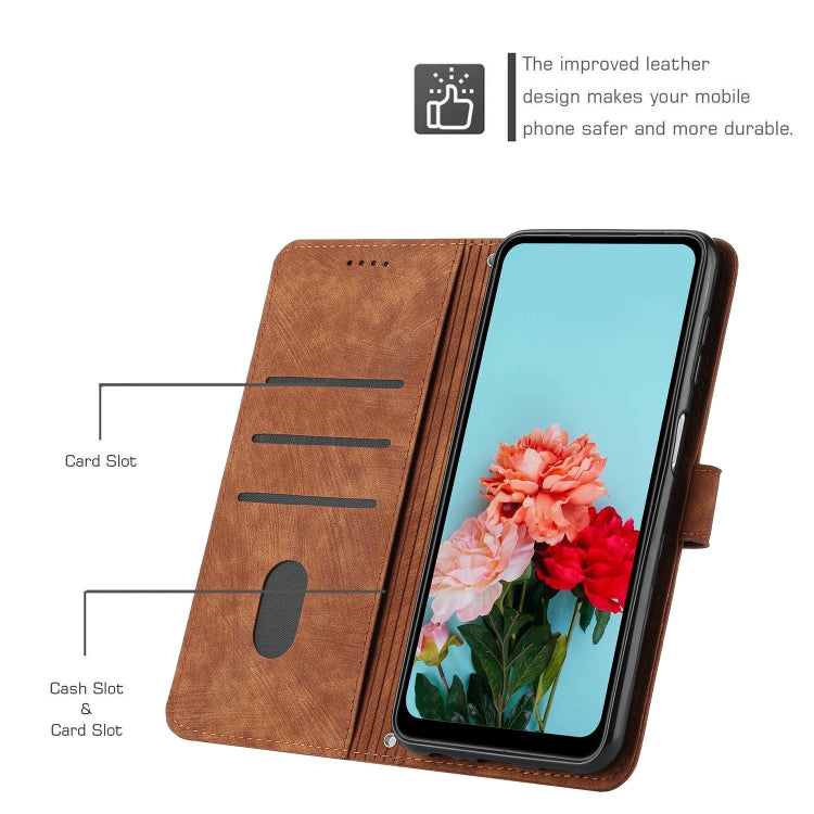 For vivo S18 / S18 Pro Skin Feel Stripe Pattern Leather Phone Case with Lanyard(Brown) - S18 Cases by PMC TechLife | Online Shopping South Africa | PMC TechLife | Buy Now Pay Later Mobicred
