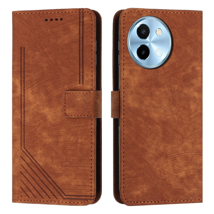 For vivo Y38 5G Skin Feel Stripe Pattern Leather Phone Case with Lanyard(Brown) - vivo Cases by PMC TechLife | Online Shopping South Africa | PMC TechLife | Buy Now Pay Later Mobicred